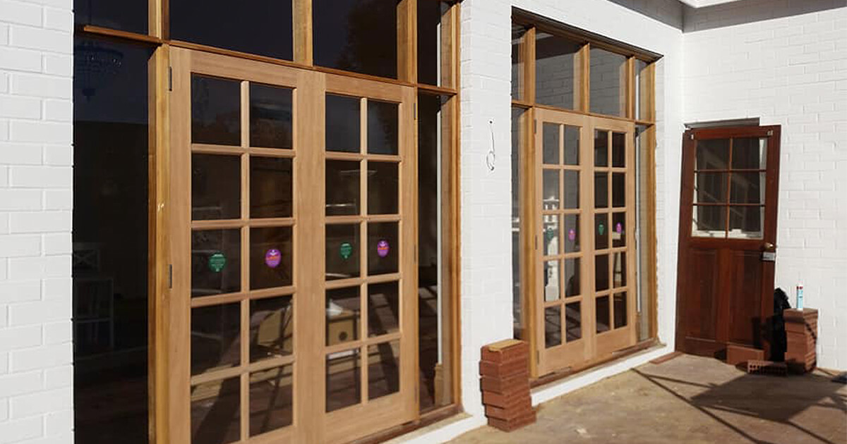 Large glass doors in house
